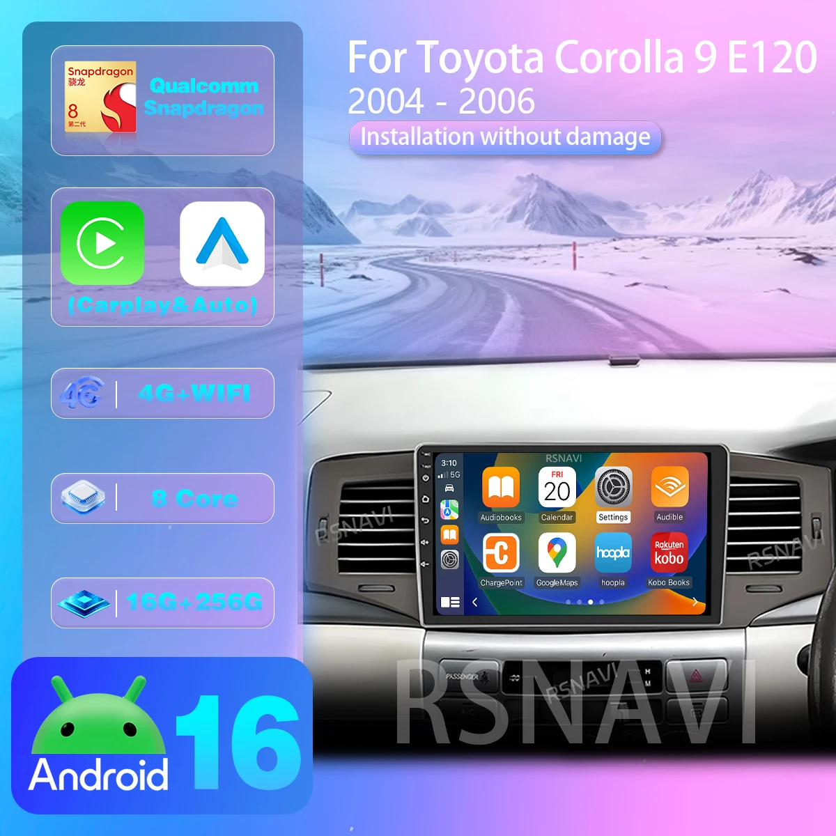 Android 16 para Toyota Corolla 9 E120 2004-2006, Reproductor Multimedia para Auto con Carplay, Radio para Auto, Reproductor Multimedia BT Plug and Play