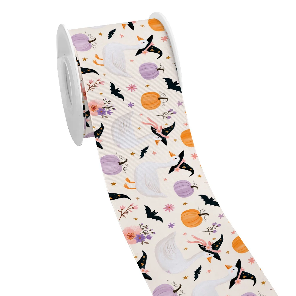 Halloween 5yards Printed Cartoon Animals Cat Dogs Grosgrain Ribbon for Cheer Bows DIY Girl Headwear Hair Bows Satin Ribbon