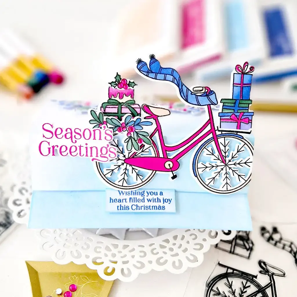 2024 Holiday Bicycle Clear Stamps Metal Cutting Dies Stencil DIY Scrapbook Handcraft Christmas Gift Card Supplies Decoration