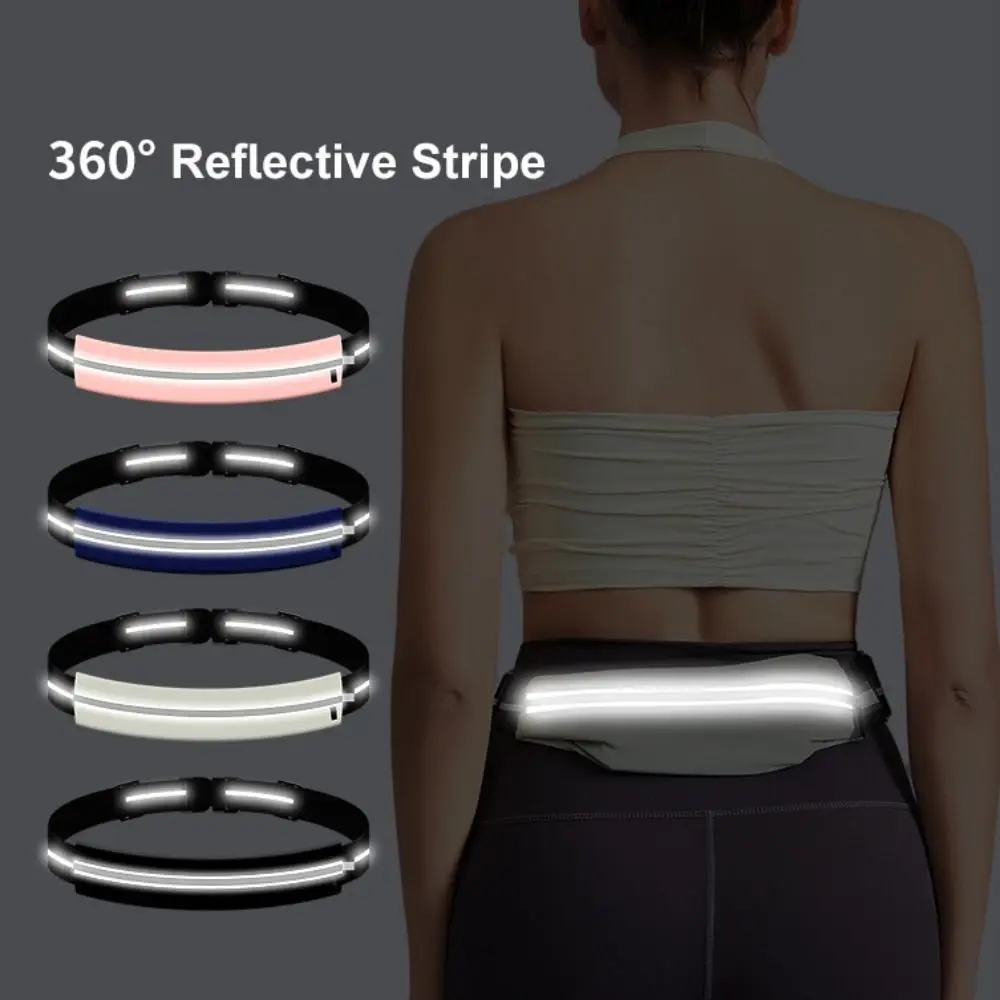 Adjustable Running Waist Bag Waterproof With Reflective Stripe Running Waist Pouch Headphone Port Lightsome Marathon Jogging Bag