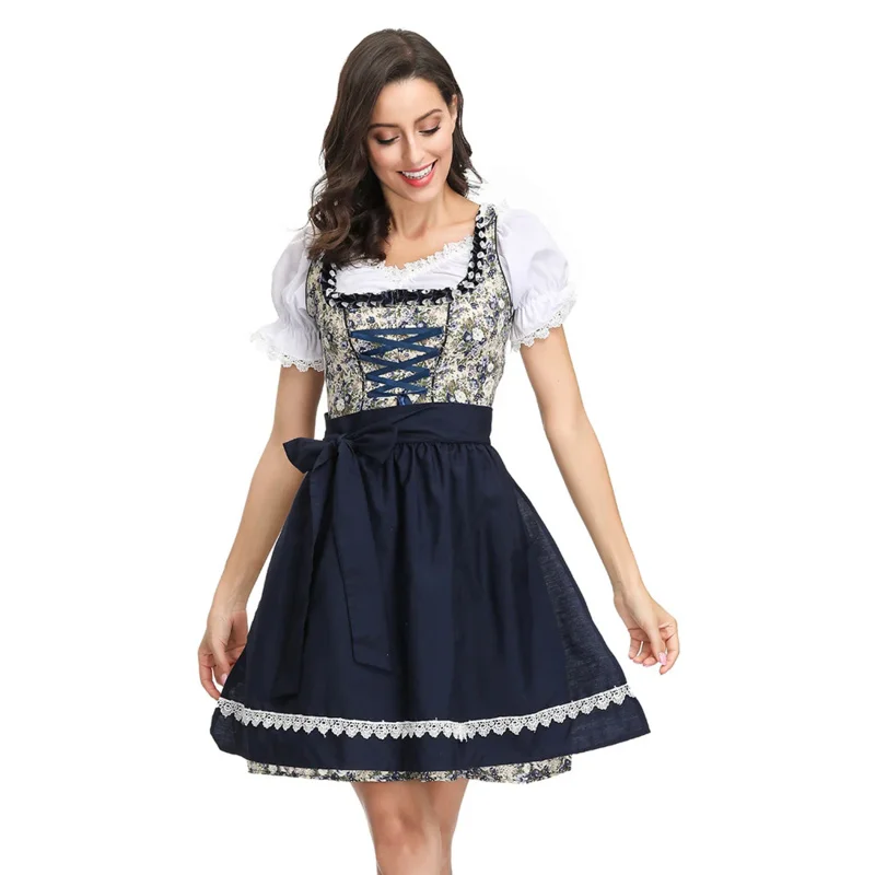 Women German Oktoberfest Beer Girl Costume Bavarian Dirndl Dress With Blouse Apron