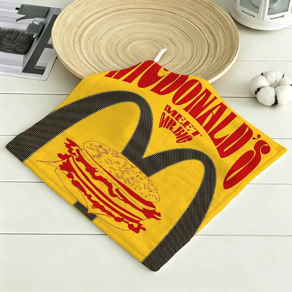 M Famous LOGO M-McDonaldes Polyester Cotton Hand Wiping Towel, Hanging Towel, Quick Dry for Kitchen Bathroom Daily Supplies