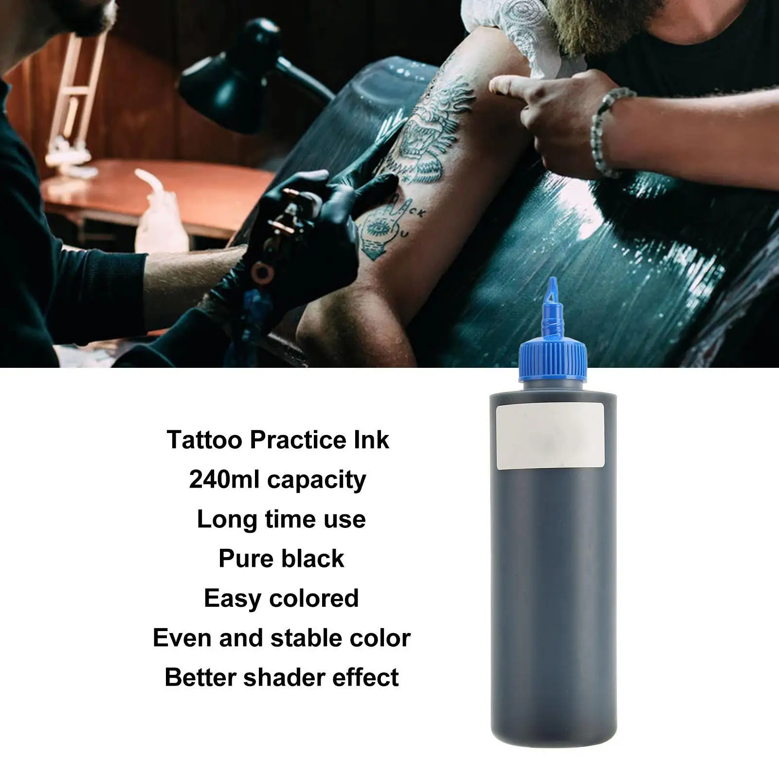 Tinta preta de tatuagem, cor fácil, pigmento body art para iniciantes e profissionais, grande capacidade, 240ml