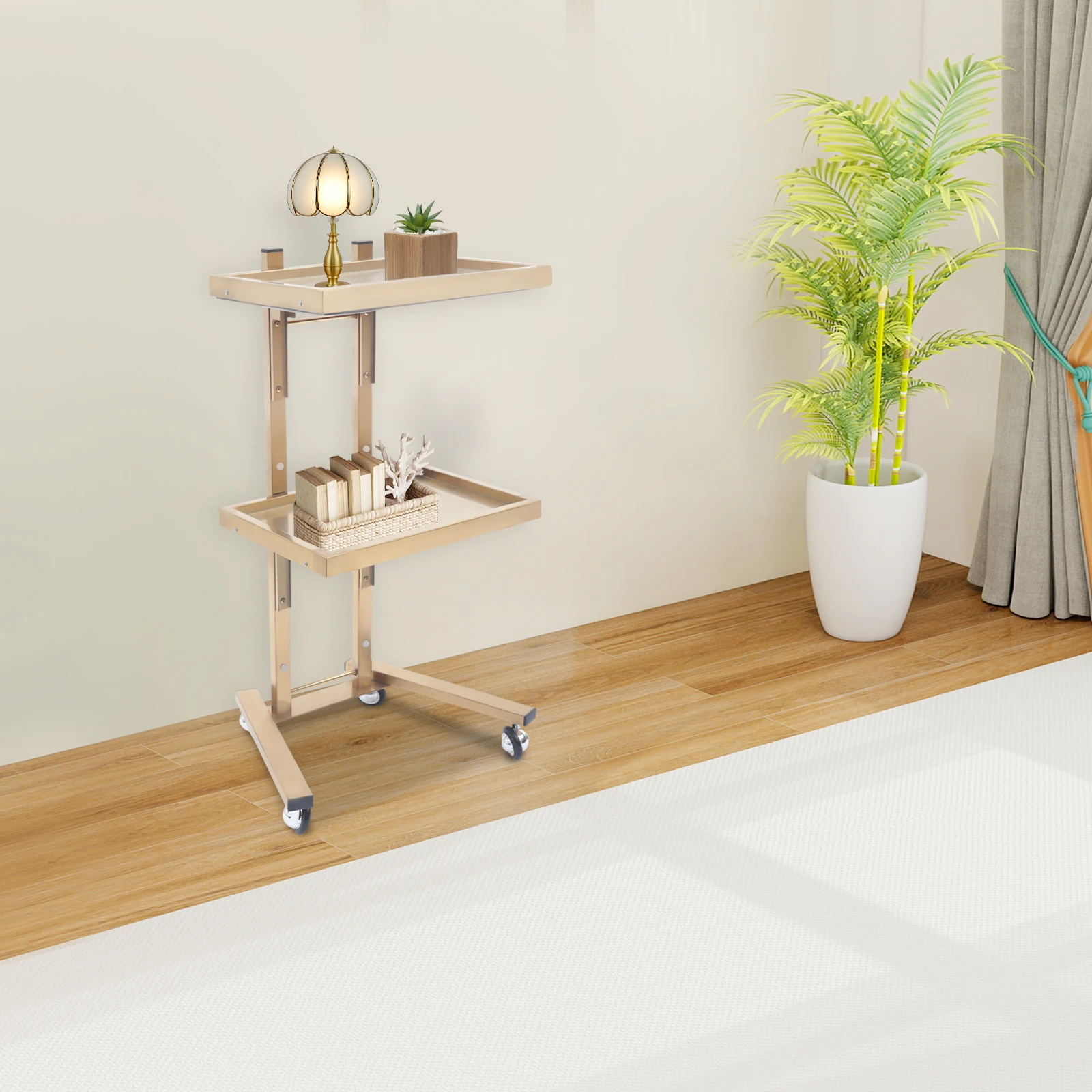 2 Tiers Foldable Trolley W/ Stainless Steel Tray, Mobile Equipment for Hair Salon Spa Beauty Shop Tattoo,15.75x11.8x33.86