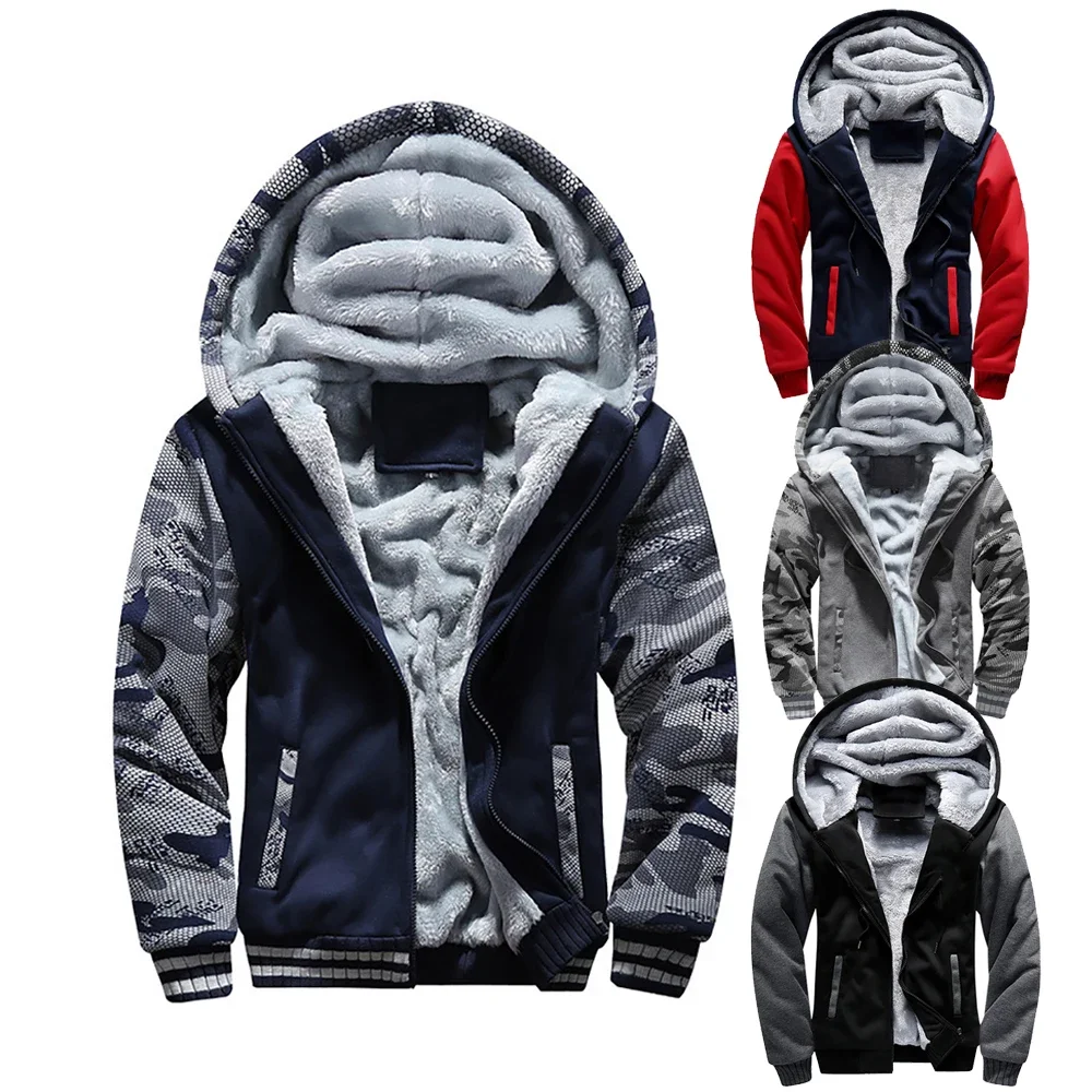 BEVAMA Men Fleece Hooded Jacket Camouflage