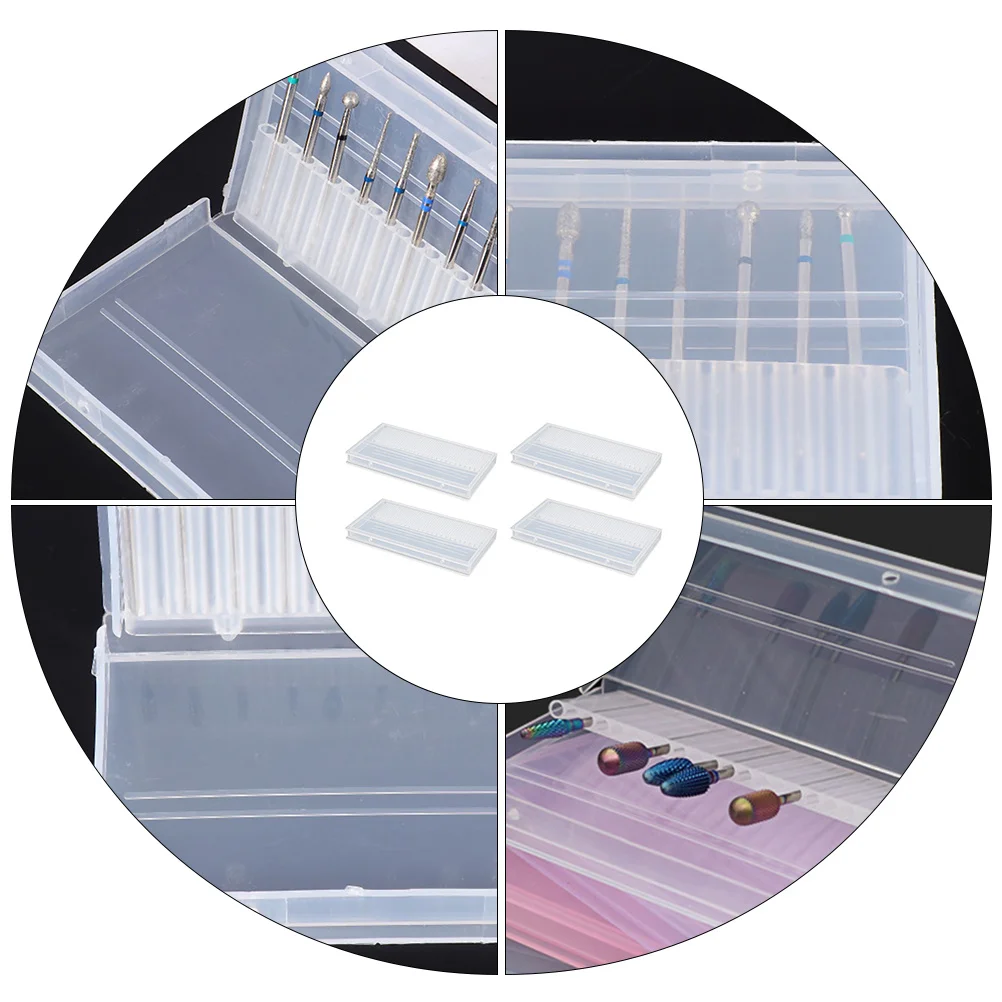 4 قطع من حافظة رأس تلميع الأظافر شديدة التحمل، حامل لقمة ثقب الأظافر، صندوق تخزين منظم لرؤوس الطحن، حجم صغير
