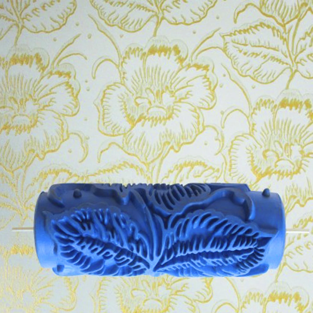 

5 Inch DIY Wall Decoration Painting Roller 15cm Blue Rubber Metal Flower Pattern Texture Emulsion Paint Tool Roll Brush