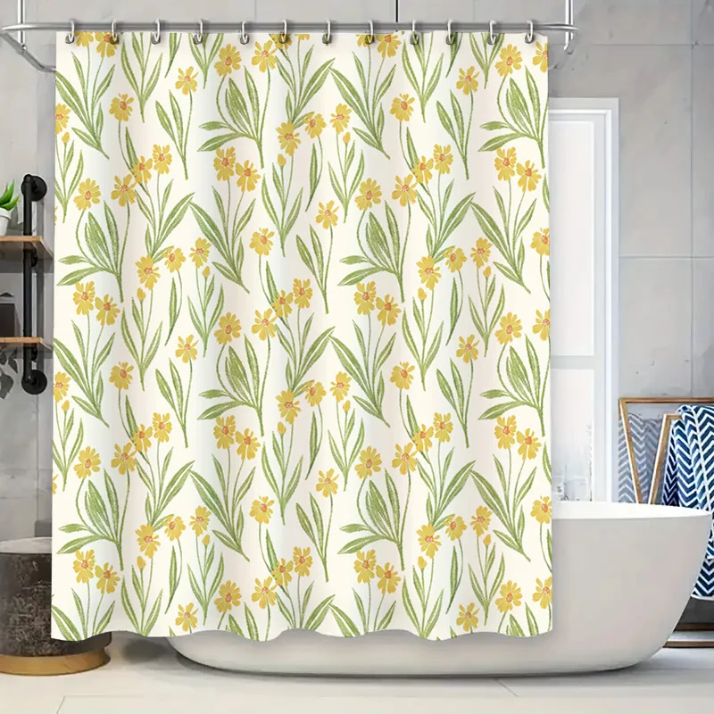 

Large Shower Curtain with Stripe Pattern White and Yellow Striped Bathroom Decor for Home Decoration