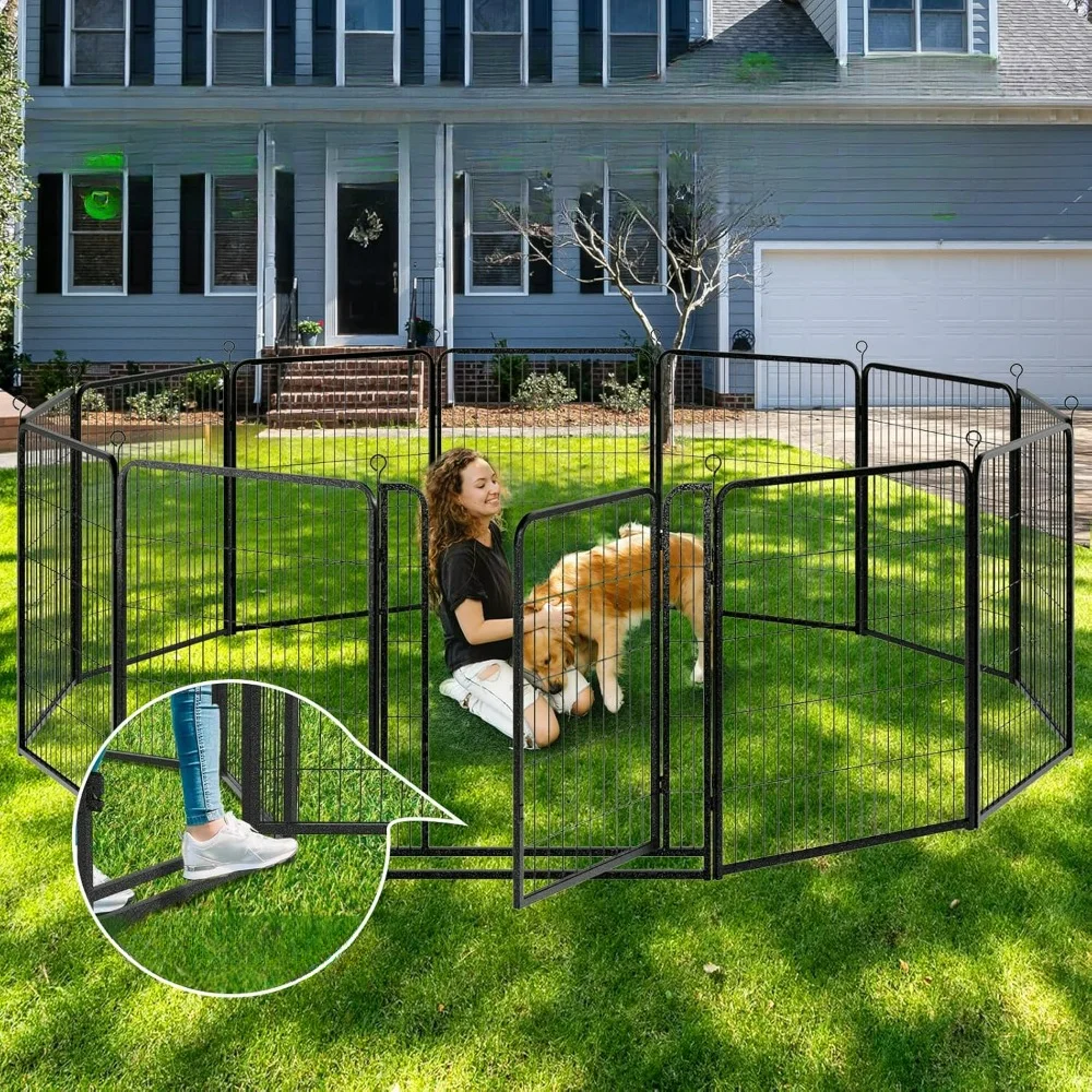 

Dog Playpen Outdoor Wide 12 Panels Heavy Duty Dog Fence 40" Height Anti-Rust with Doors Portable for RV Camping Yard, Dog Fences