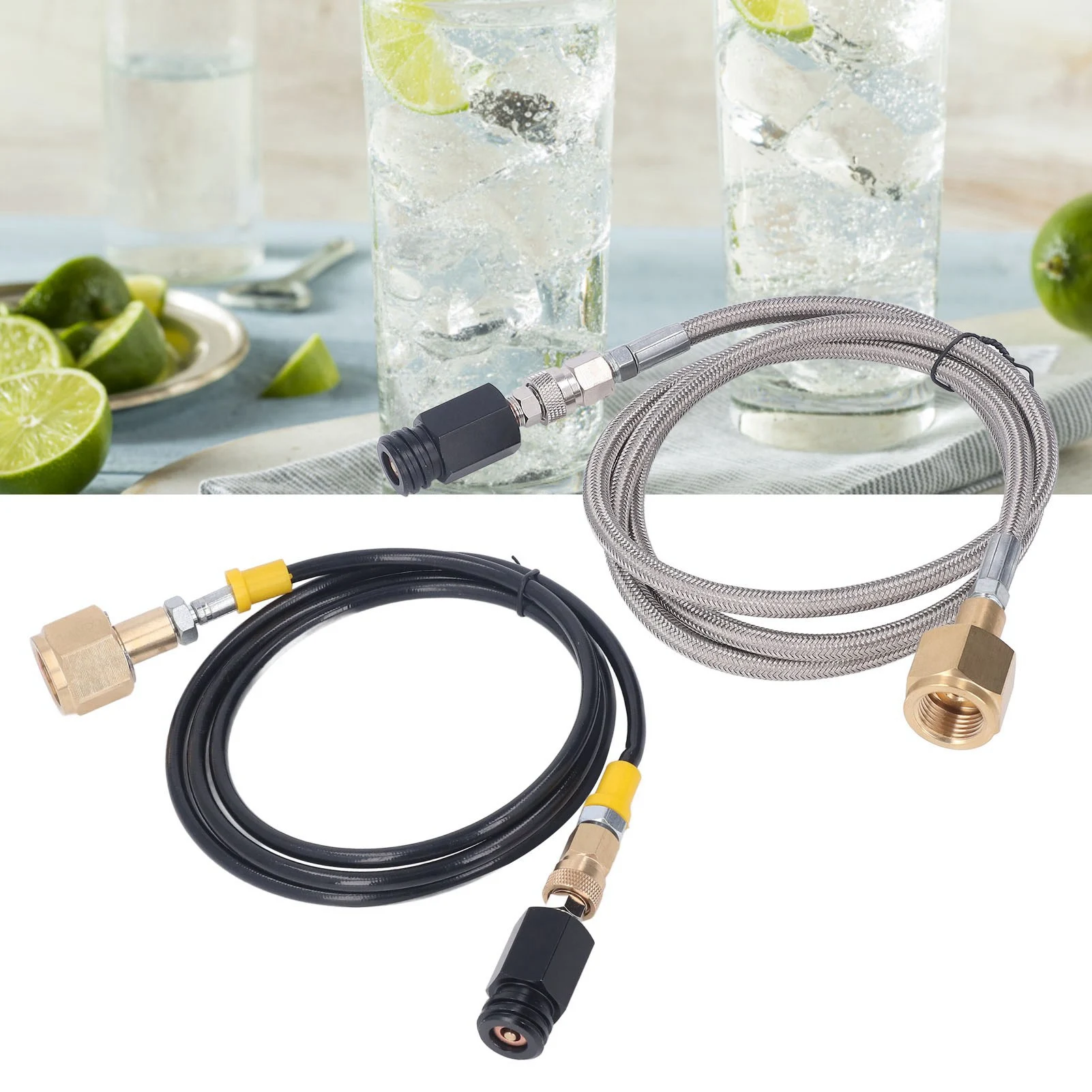 CO2 Refill Connector เครื่องโซดา Connector โซดาอะแดปเตอร์เติม CO2 กระบอกเติมขั้วต่อ 60in ท่อ CGA320
