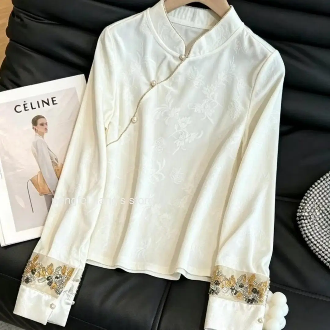 Women New Arrival New Chinese Style Mandarin Collar Blouse Elegant Improved Inner Layering Ladies Top Tee