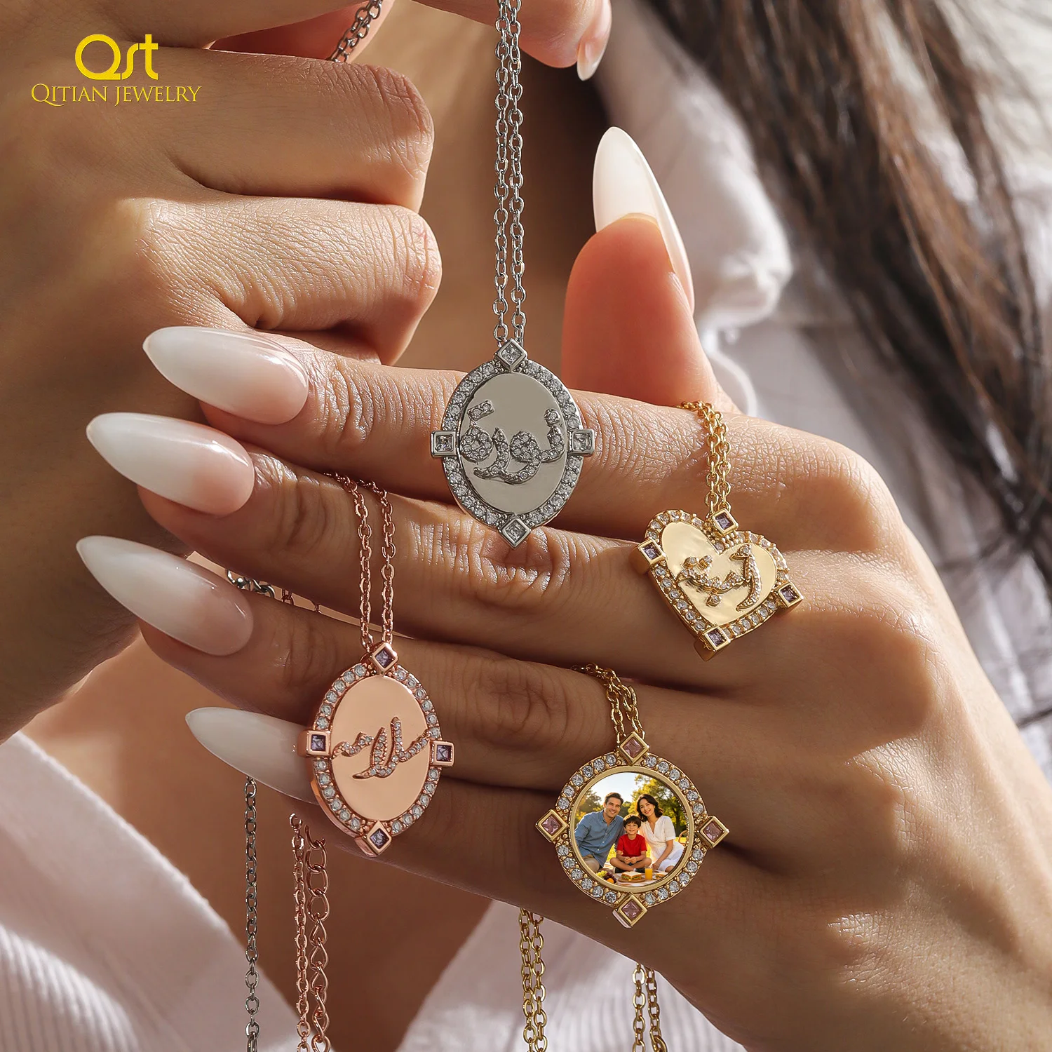 Collar redondo personalizado Qitian con foto, colgante de cristal con imagen personalizada, chapado en oro de 18k, regalo de joyería para mujer