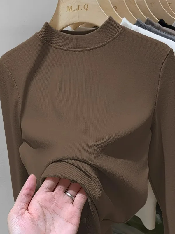 

Ele Ribbed Elastic Modal Long Sve Women's Base irt Spring New Sle f High Collar Slim Fit T-irt Faion Top