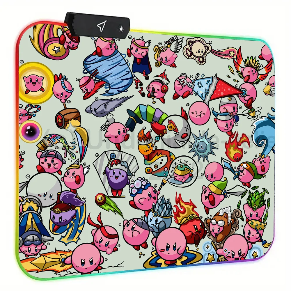 Cartoon Cute K-Kirbys Mousepad RGB Small Size Gaming Mouse Pad With LED Light Desk Mat Super Smooth Non-slip Rubber Bottom