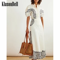 5.21 KlasonBell Fashion Elegant Sweet Print Puff Short Sleeve Shirt Or High Waist A-Line Long Skirt Cotton Set Women