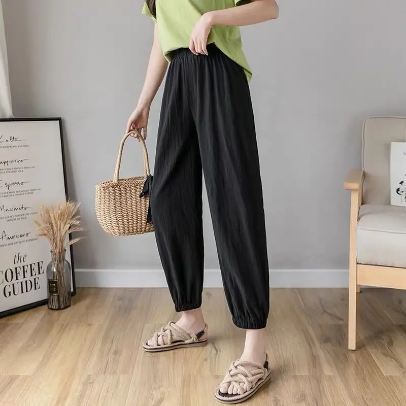 Cotton Linen Lantern Pants Women Summer Loose High Waisted Linen Nine Part Ankle Pants Casual Thin Haren Pants Pajama Pants