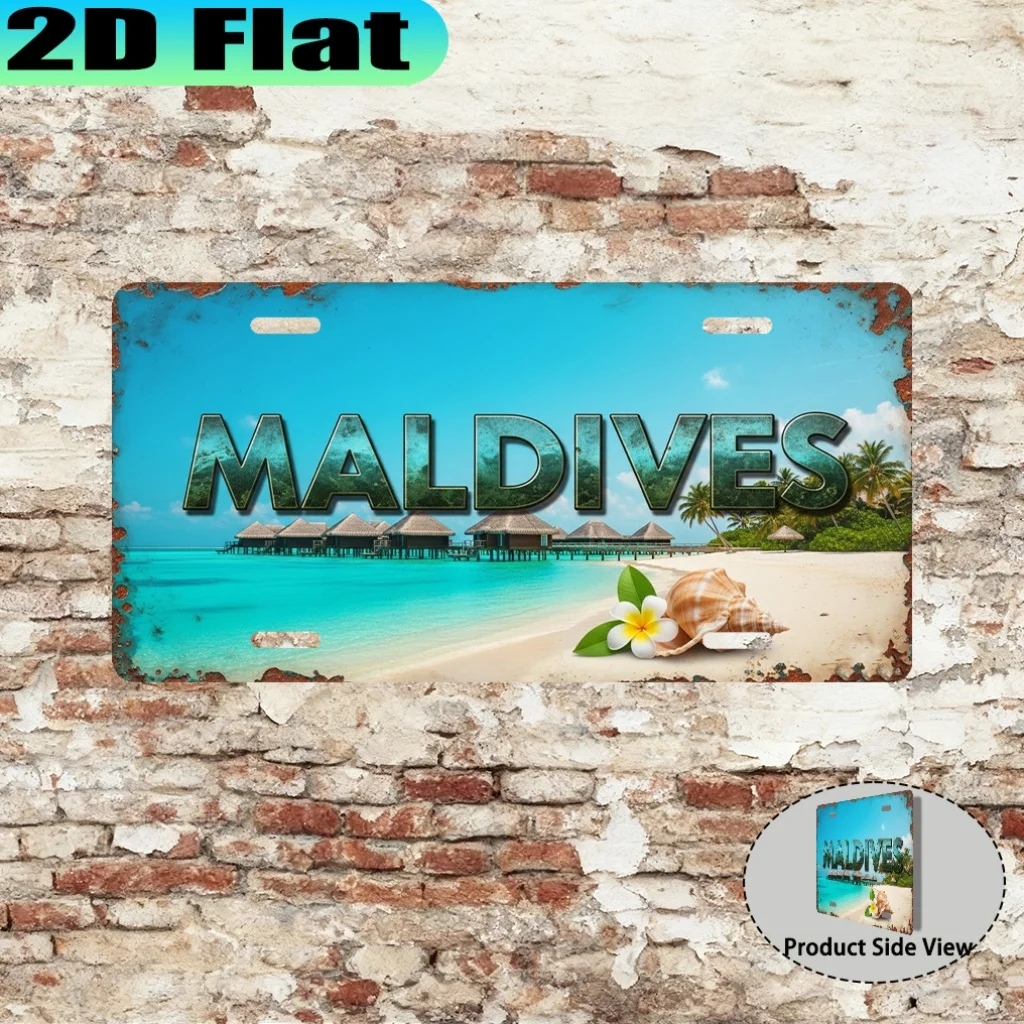 Maldives Overwater Bungalows Beach AL Sign - Vintage Durable Metal Plaque Wall Decor, Home Office Bar Man Cave Wall Art