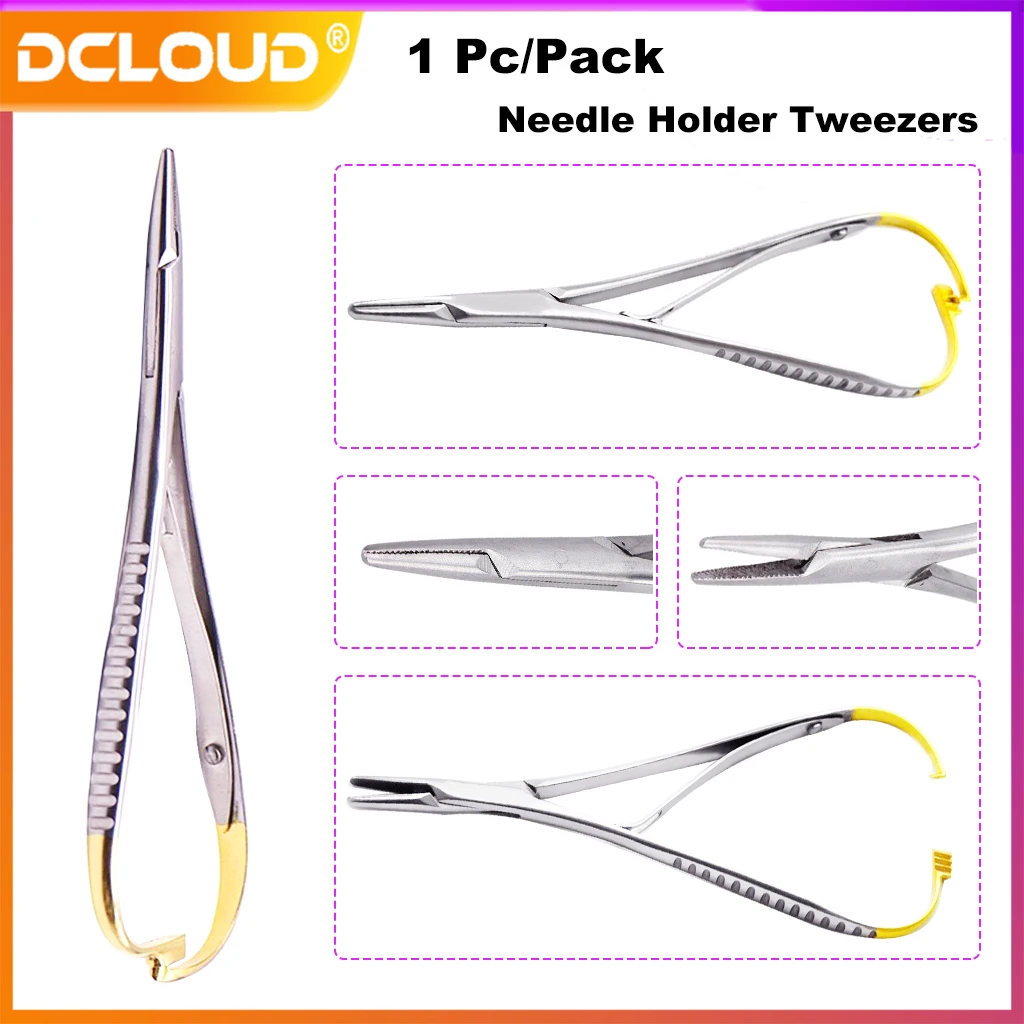 KUCUDENT Dental Needle Holder Pliers Orthodontic Instrument Tweezer Gold Plated Handle Stainless Steel Mathieu Forceps 14cm