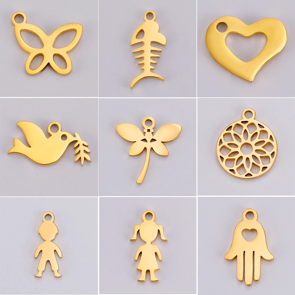 5pcs/Lot Stainless Steel Tiny Charms Butterfly Dragonfly Dove Animal Pendants For Diy Necklace Bracelet Jewelry Making Accessory