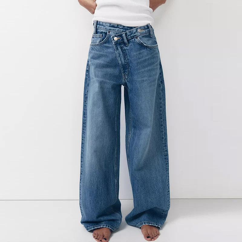 

High Waist Wide Leg Cotton Denim Jeans Women's Spring 2025 New Sle Double Breasted Casual Faion Z
