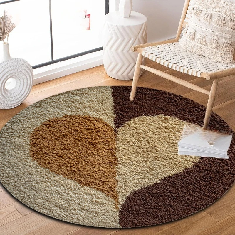 Red Green Tartan Christmas Circular Area Rug Watercolor Snow Pine Tree Pinecone Garland Round Mat Winter Holiday Floor Rug