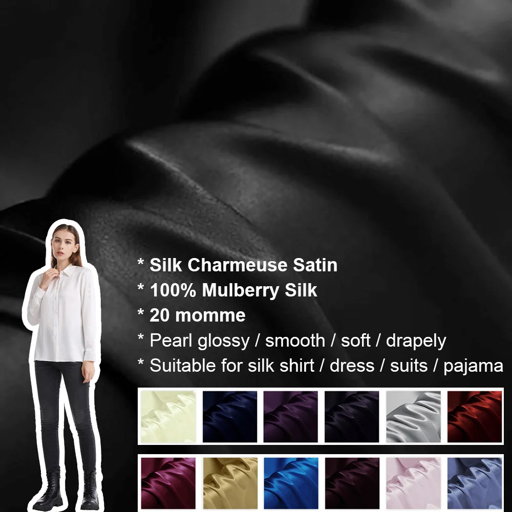 CISULI 100% Silk Charmeuse Satin 114cm width 22mommes Heavy Silk Pure Fabric Shirt and Dress Cloth For Sewing Sale Per Meter