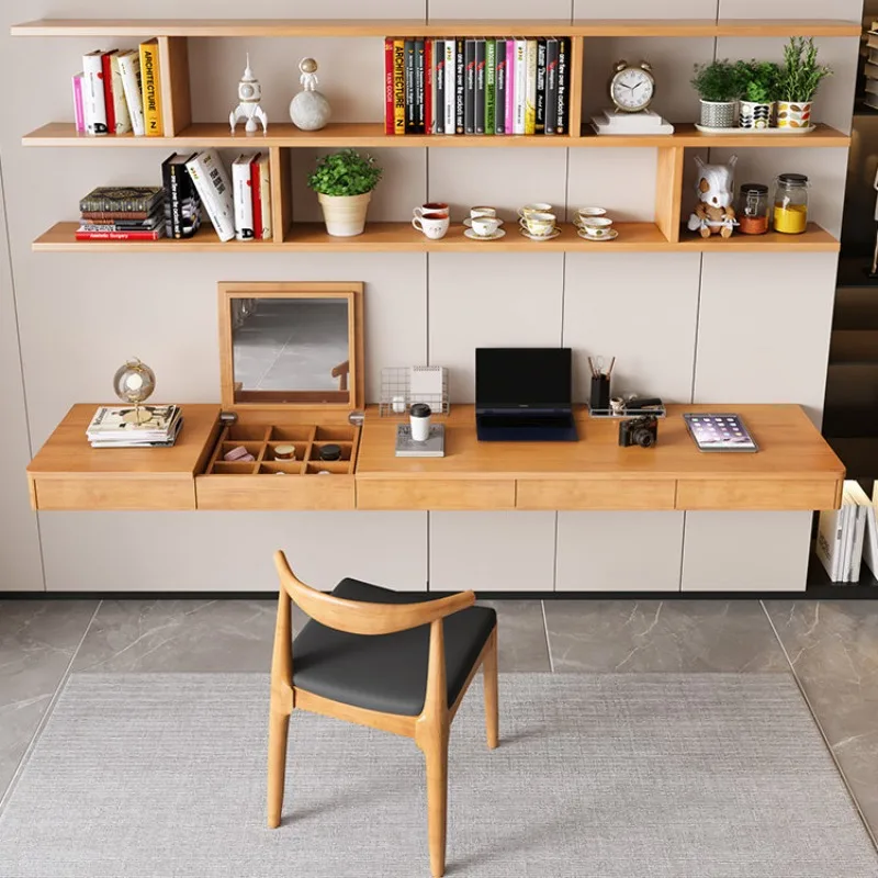 Modern Solid Wood Wall Mounted Desk with Bookshelf Nordic Bedroom Floating Study Table Home Furniture Bureau Flottant FYFD