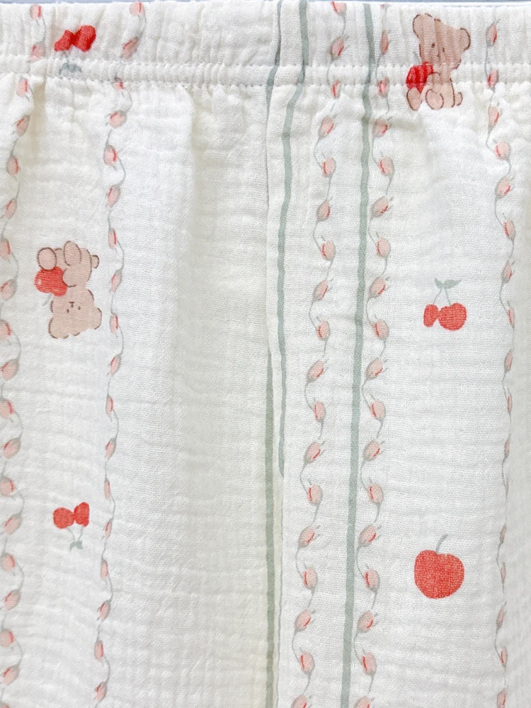 

Летние женские пижамы Cherry Bear, хлопковая двухслойная ткань с пузырьками, ор Све, домашняя одежда, комплект из двух предметов для повседневного использования