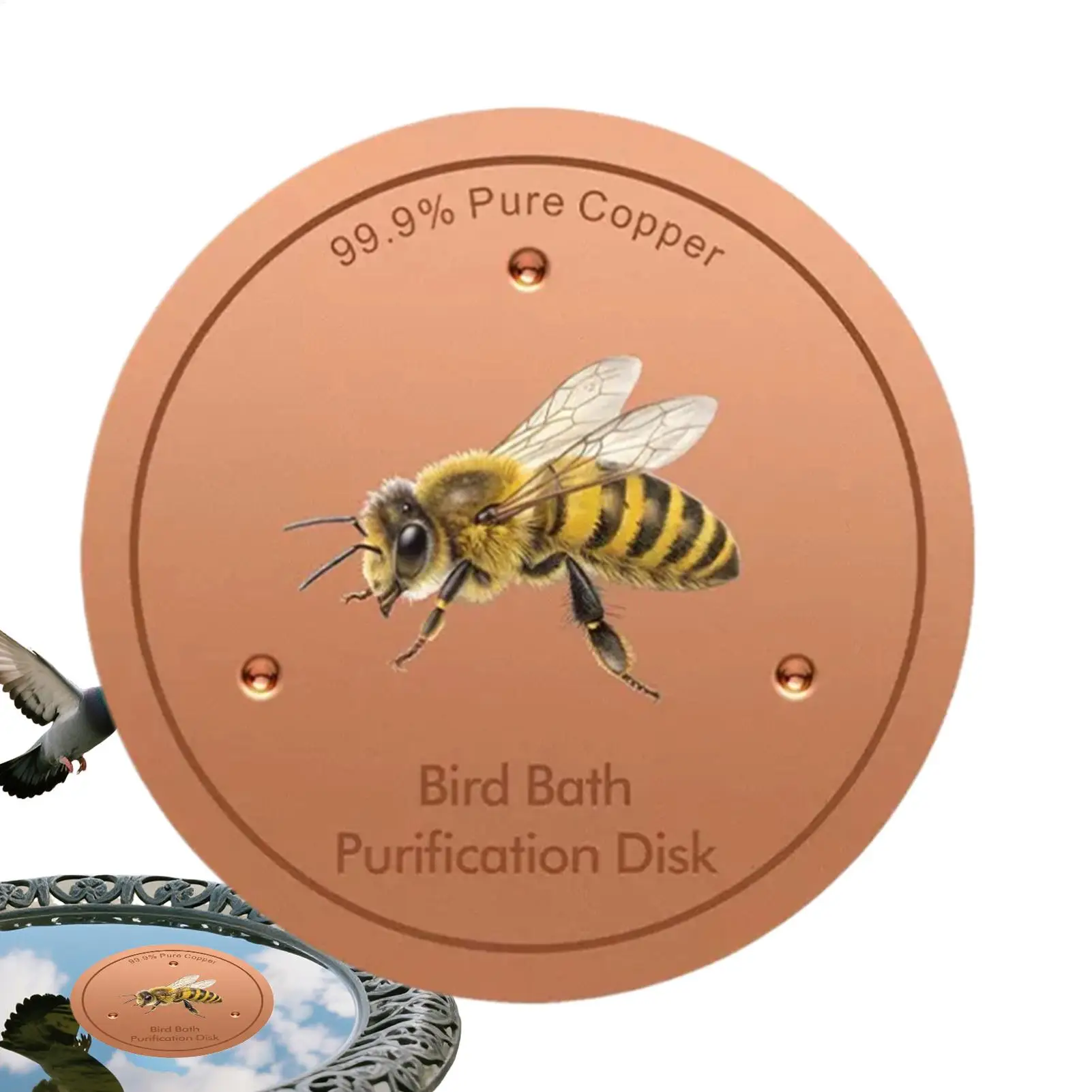 Disque de bain pour oiseaux à motif abeille de 10 cm, fontaine de purification, nettoyeur pour jardin extérieur, bol d'eau décoratif, protection pour terrasse