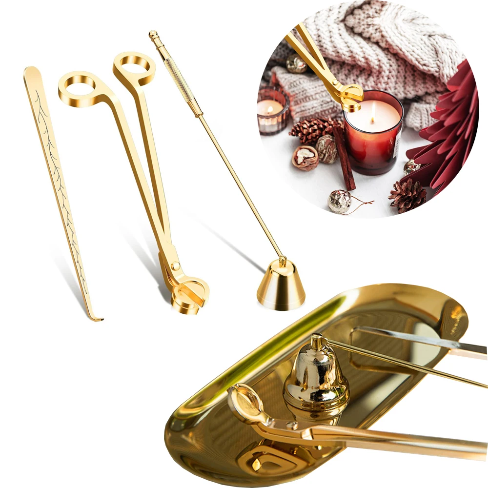 4 in 1 Candle Accessory Set, Candle Wick Trimmer Cutter, Candle Snuffer, Candle Wick Dipper, Tray Holder in Gift Package