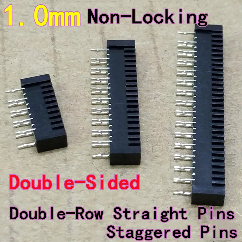 10PCS 1.0mm Pitch Double-Sided, Non-Locking FFC/FPC Flexible Flat Cable Socket FPC Connector, Double-Row Staggered Straight Pin
