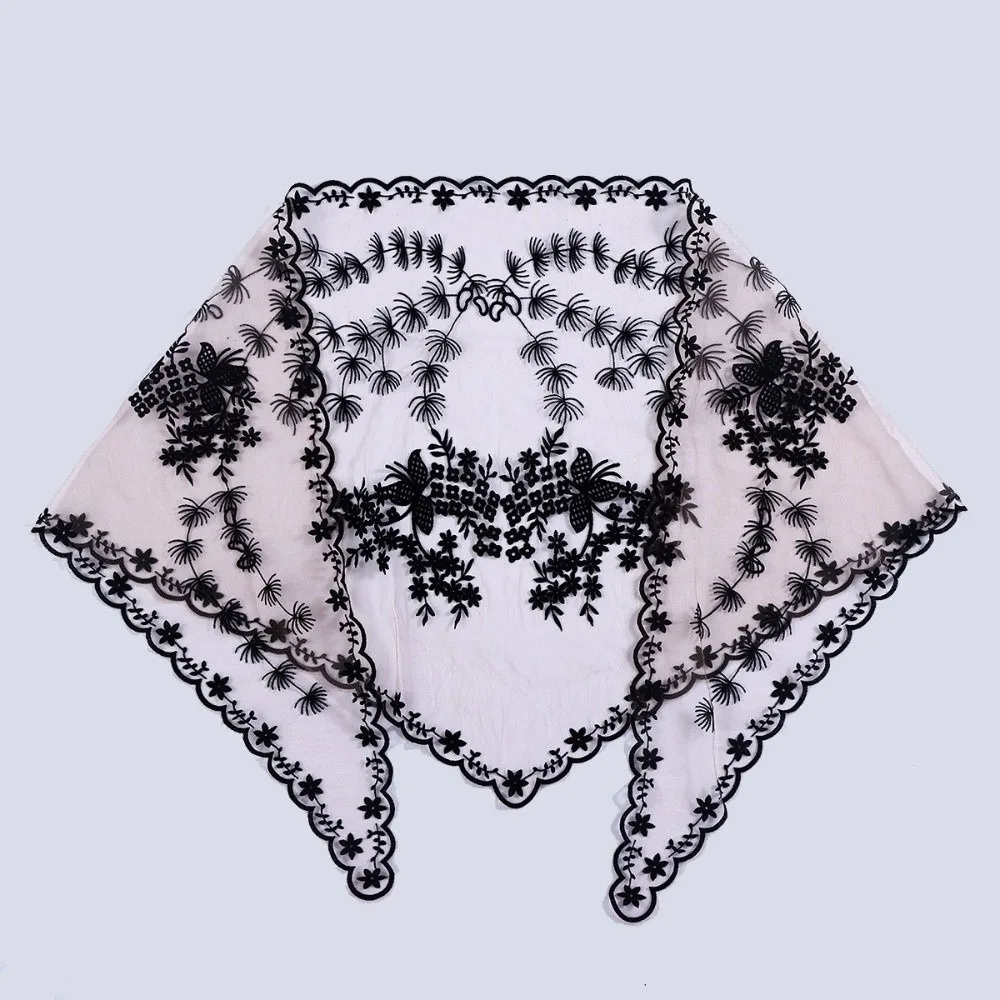 Elegant Lace Polka Dot Lace Triangle Shawl Floral Lightweight Head Scarf Hand Washable Breathable Wrap Scarf Church Wear