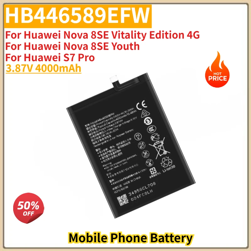 

HB446589EFW High Quality Phone Battery 3.87V 4000mAh For Huawei Nova 8SE Vitality Edition 4G/ Nova 8SE Youth / S7 Pro Brand New
