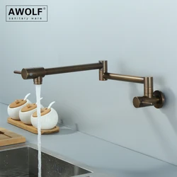 Awolf Antiker Klappbarer Topffüller aus Massivem Messing an der Wand Montiert Küchenarmatur 360 Grad Drehung Einloch Waschtischarmatur FW008