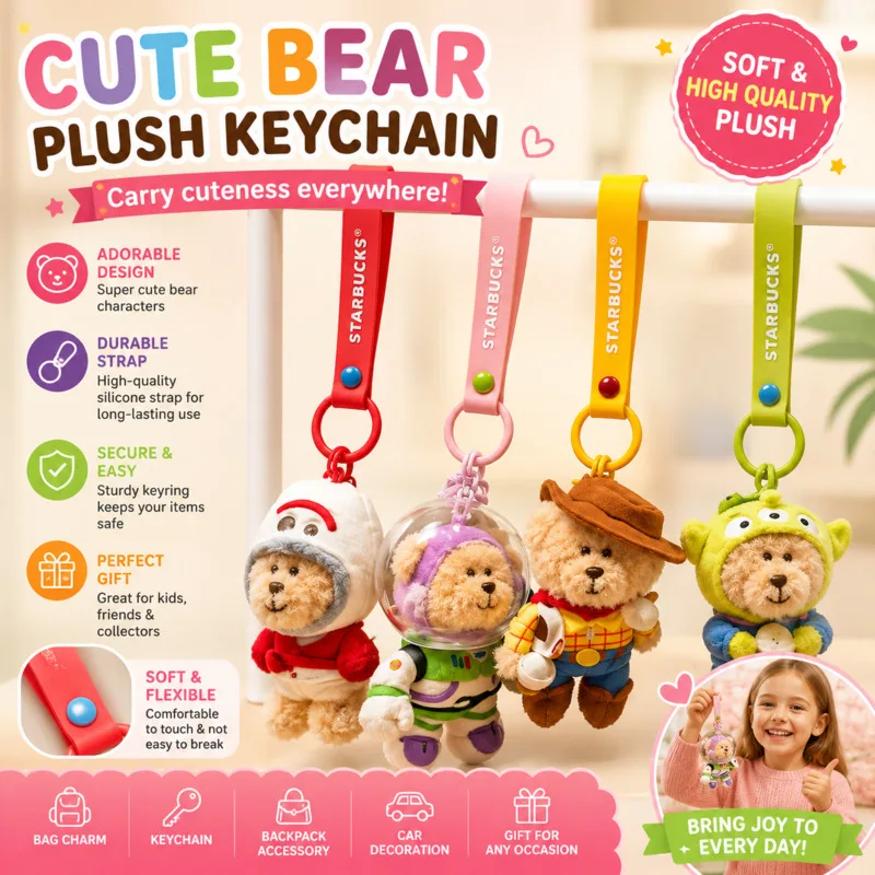 

Keychain Bear Set Collectible Cute Soft Backpacks Toy Story 4 Piece Cosplay Plush Car Charm For IP Collectors Birthday Gift New