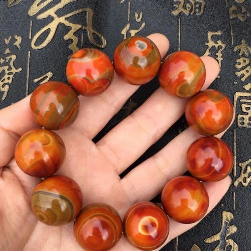 

Natural Warring States Red Agate Round Bead Bracelet, Men's and Women's Atmospheric Agate Bracelet