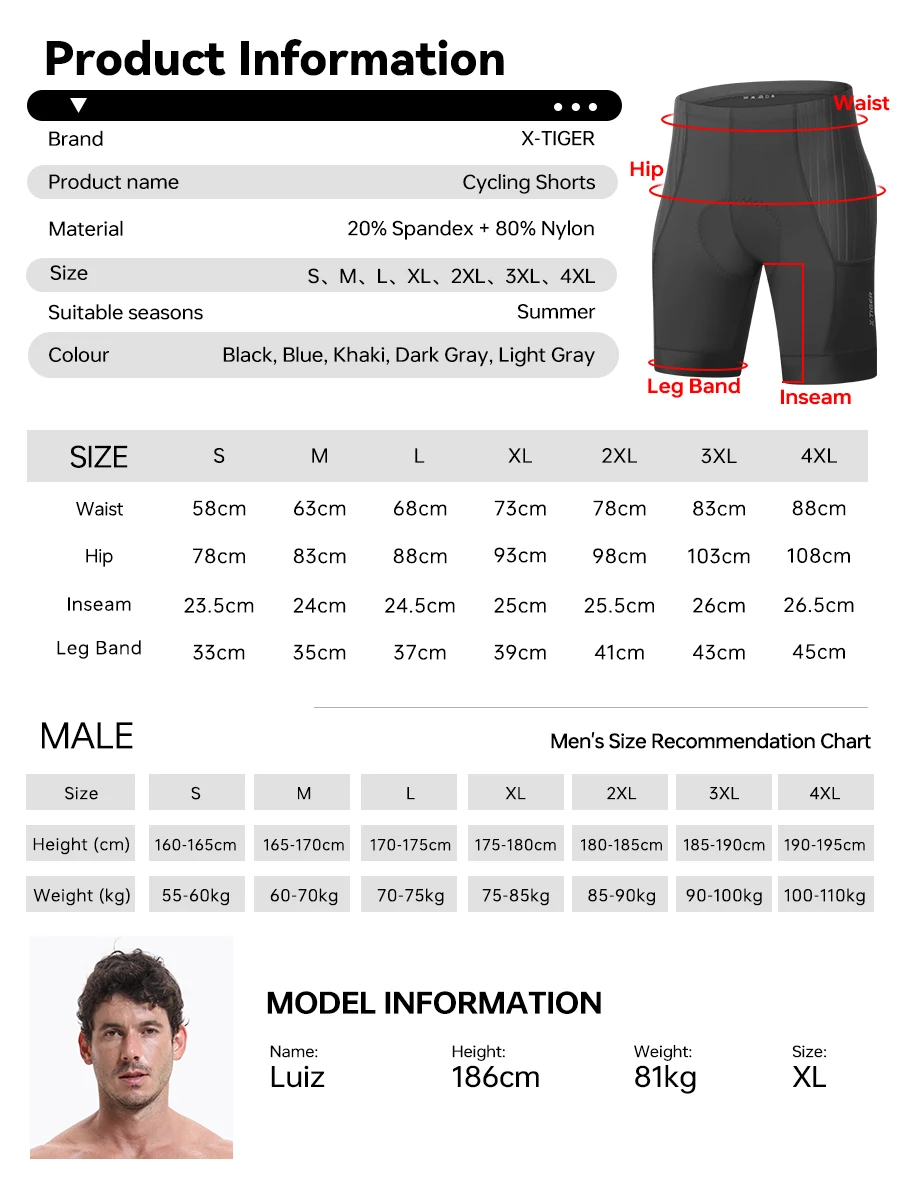 X-TIGER Herren-Radhose, gepolstert, Fahrradshorts, Rennradbekleidung, Rennrad- und Mountainbike-Shorts mit Taschen – Detail 4