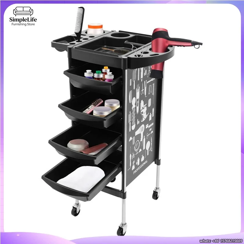 

Professional Salon Trolley with 4 Pull Out Drawers Rolling Work Cart for Hairdressers Stylists SPA Beauty Salons Mobile