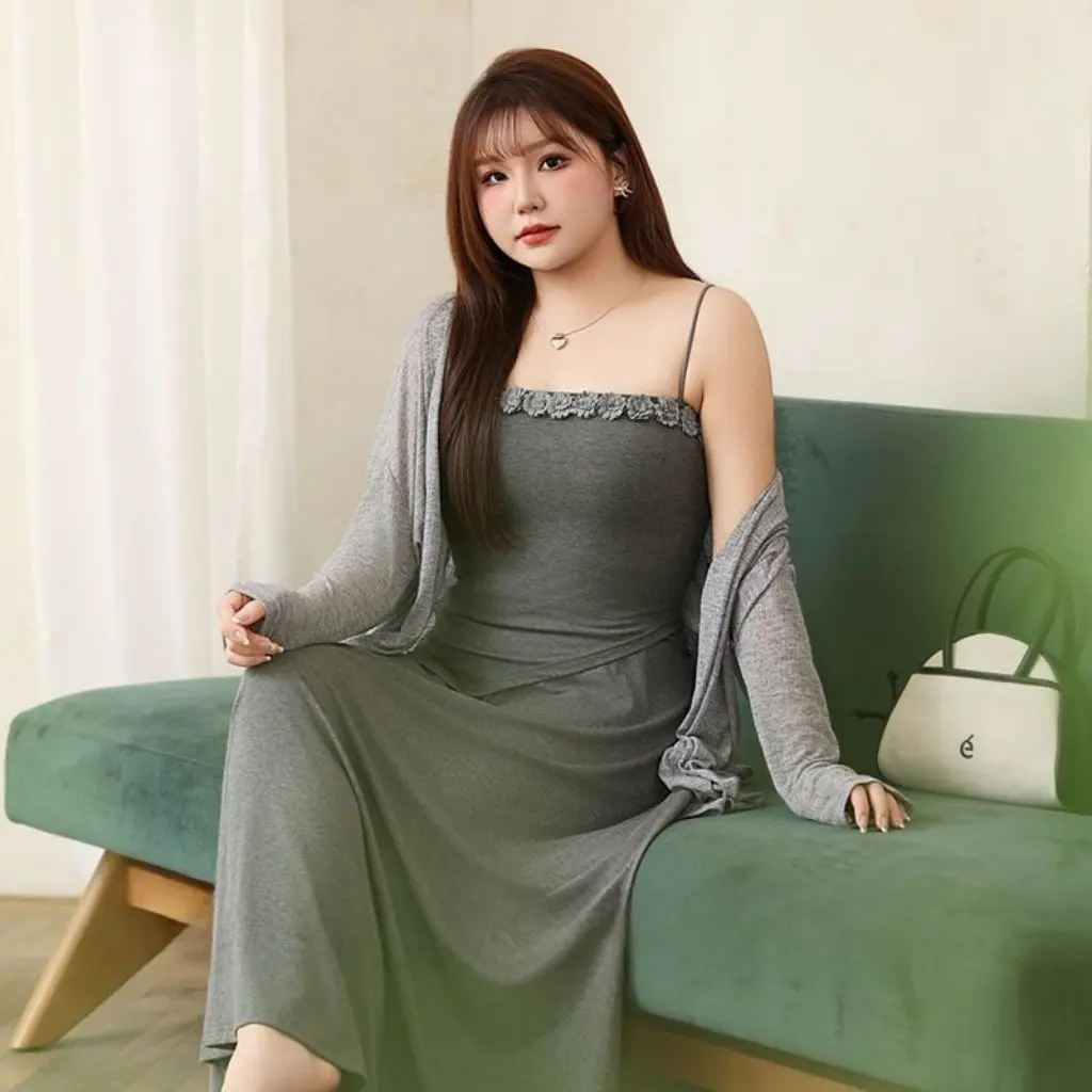 เสื้อคลุมคาร์ดิแกนทรงสลิมฟิต ลายดอกไม้สามมิติ ดีไซน์ไม่สมมาตร สีพื้น ไซส์ใหญ่ สำหรับผู้หญิง ให้ความชุ่มชื้น รุ่น 8917