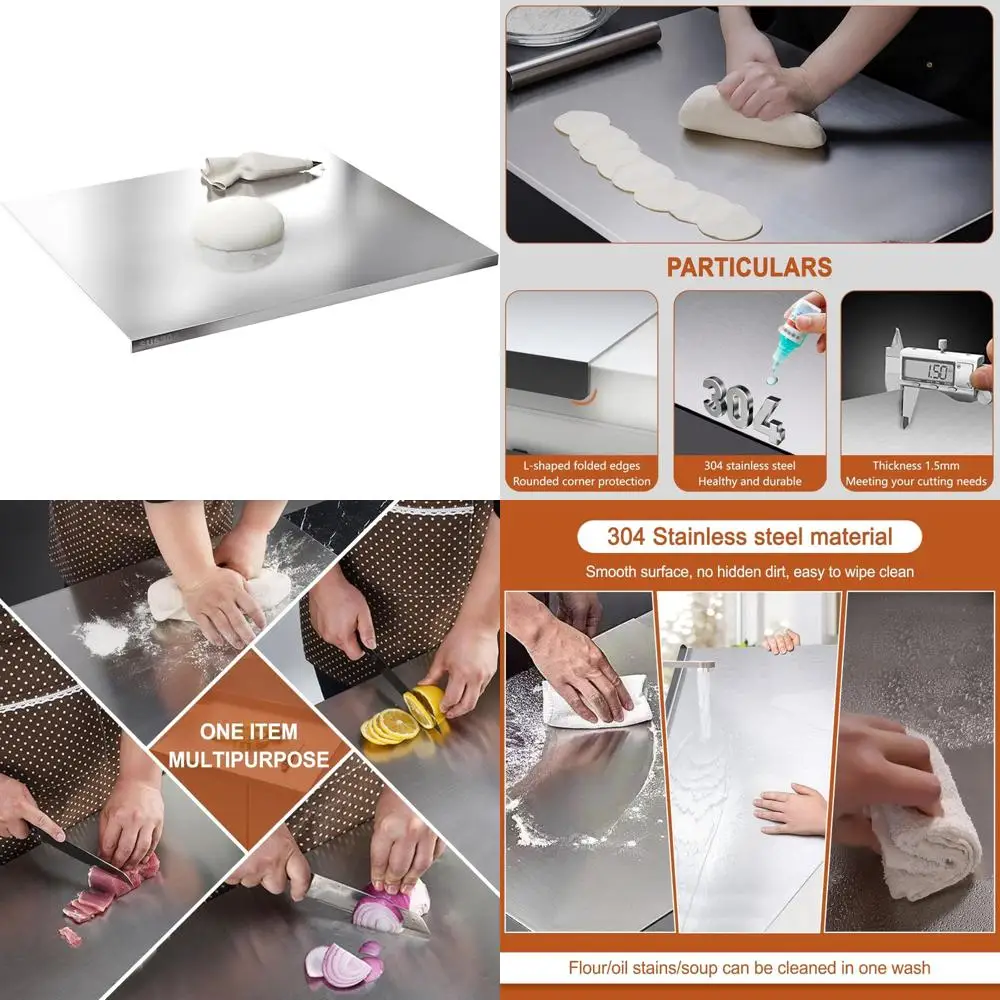 

Кухонные разделочные доски: нержавеющая сталь премиум-класса 304, с приподнятым краем и противоскользящим силиконовым основанием для использования на столешнице