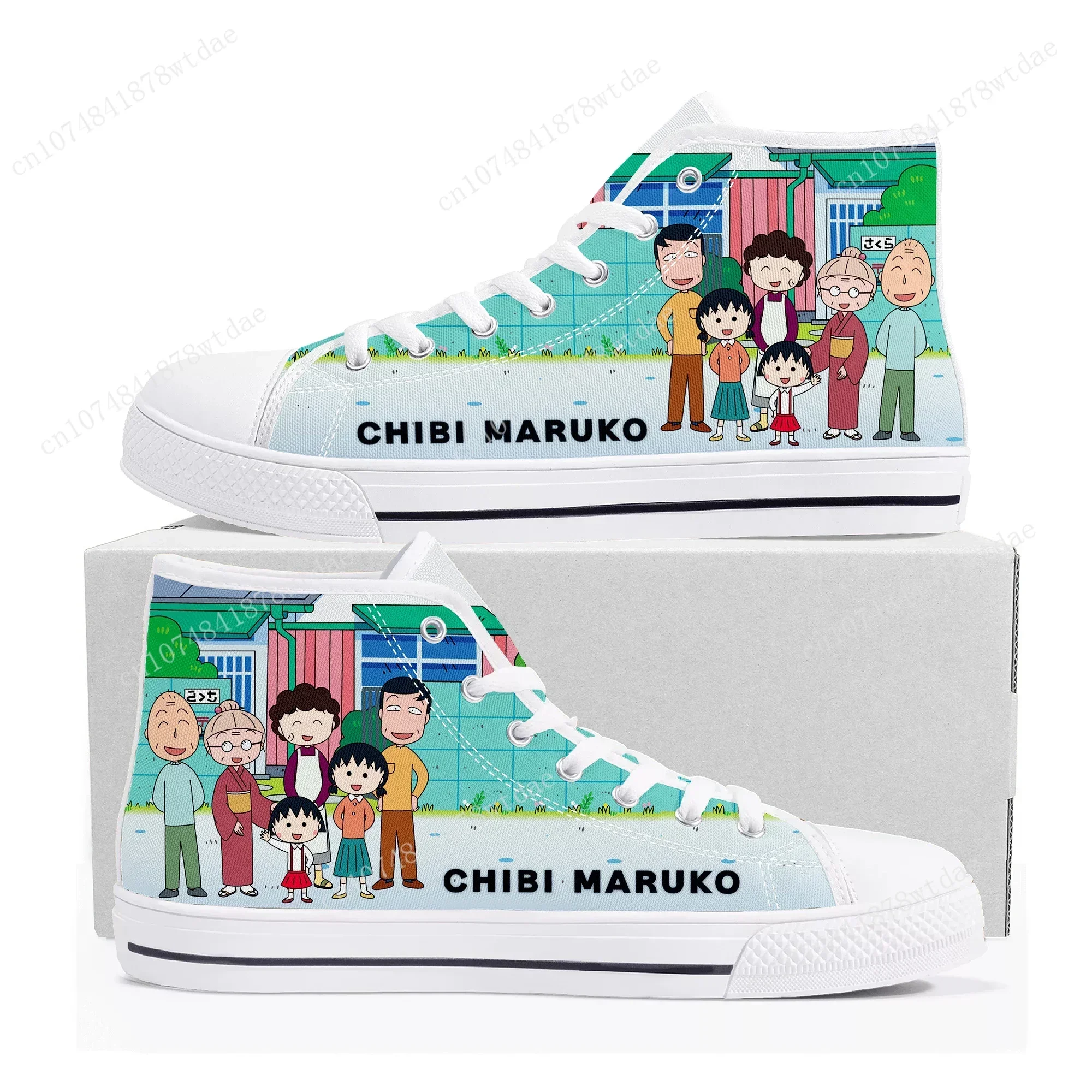 Chibi Maruko High Top Sneakers Mens Womens High Quality Canvas Sneaker Japanese Comics Cartoon Couple Customized Shoes 2
