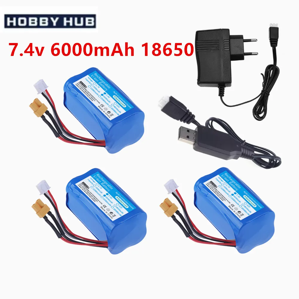XT30 plug 7.4V 6000mAh Li-ion Battery For HUINA 580 1580 1583 RC toys Accessory 7.4 V 2S battery For 1580-005 Huina 550 583 582