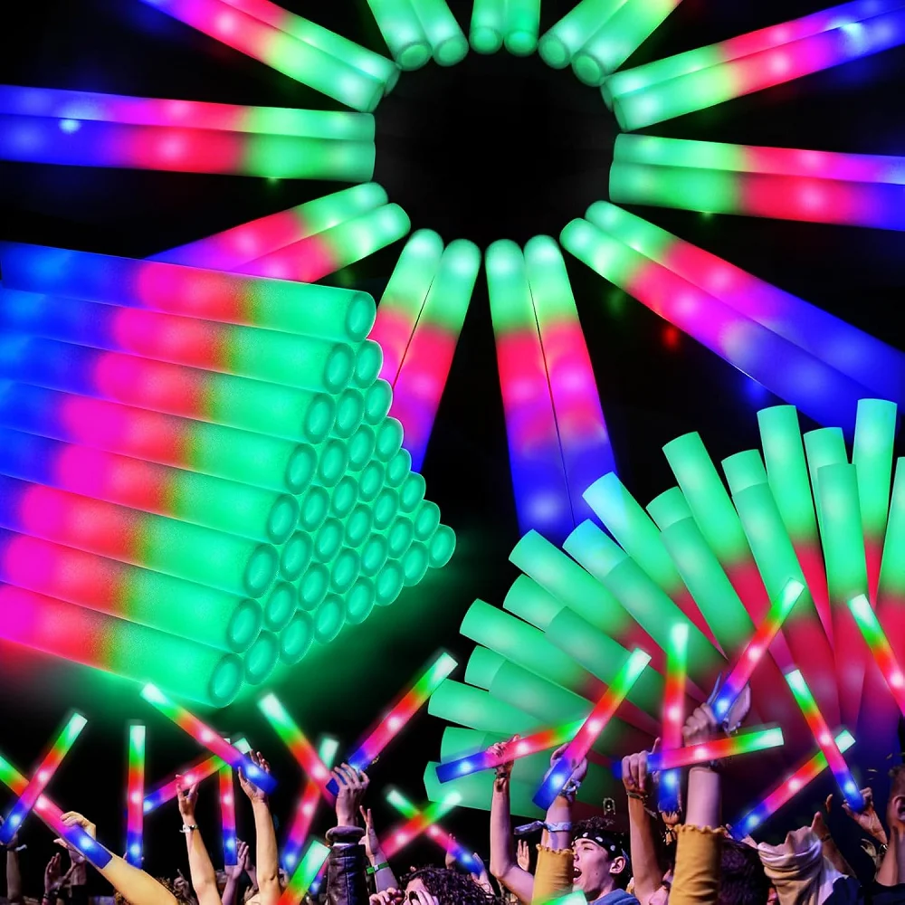 10-50PCS Colorful RGB LED Glow Sticks Bulk Foam Light Stick Cheer Glow Tube for Concerts Birthday Wedding Party Dark Light