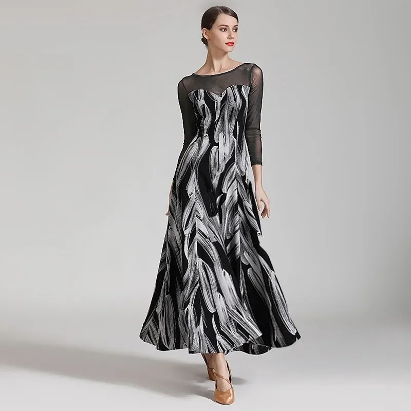 

Waltz Competition Dancing Skirt Women New Style Elegant Tango Ballroom Dance Dress Long Sleeve Standard Ballroom Dance Dresses