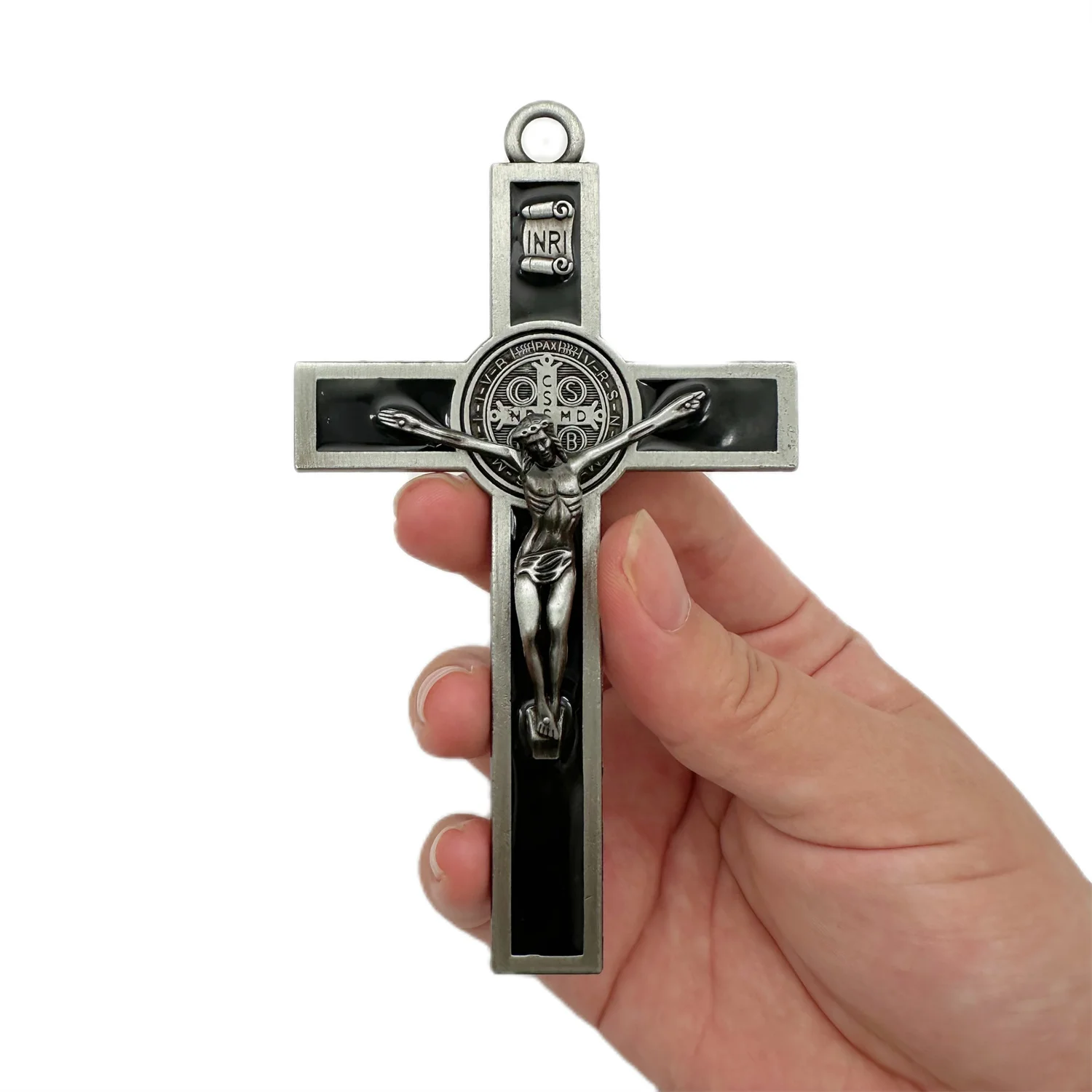 

Antique Silver Crucifix Wall Cross-St. Benedict Metal Wall Art-5.0 InchX2.7 Inch