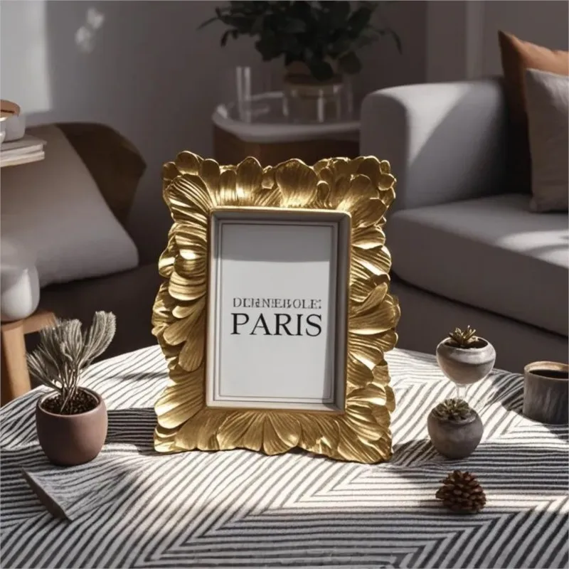 European Style Gold Feather Shaped Photo Frame Display Table Living Room Resin Retro Household American Style Picture FrameZI383