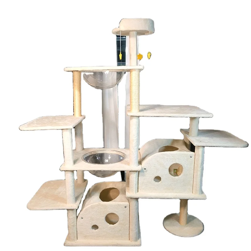 

Factory Direct Sale Cat Play Furniture Cat House Multi-layer Plush Cat Tree Wooden Climbing Tree with Platform