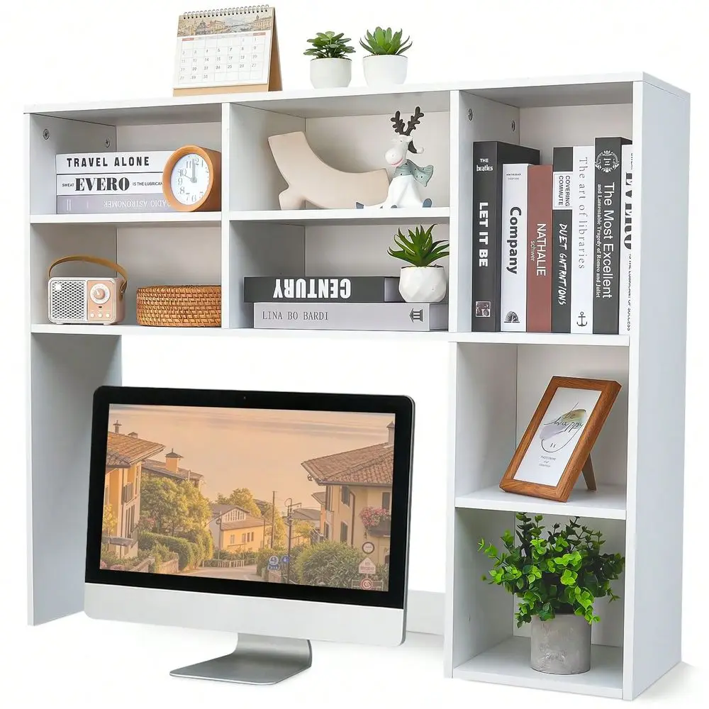 

Large Capacity Wooden Desktop Bookshelf With 7 Compartments And 3 Adjustable Shelves Multi Functional Storage Cabinet For Dorm