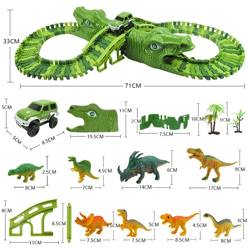 153 sztuk DIY dinozaur elektryczny wagon kolejowy zestaw zabawek elastyczne wymienne zmontowane klocki tor dla chłopca zabawki dla dzieci prezent