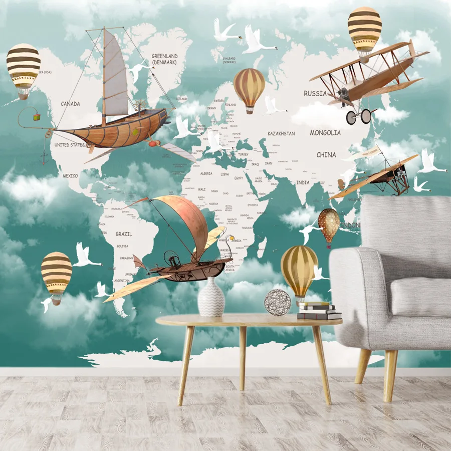 

Peel and Stick Wallpaper Accept for Bedroom Walls Living Room Decoration Cartoon Kids Wall Papers Home Decor World Map TV Murals